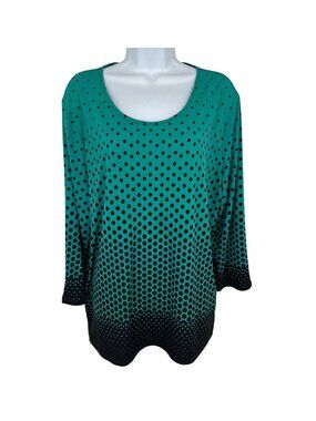 Chico's Green & Black Polka Dot Long Sleeve Scoop Neck Top Size 3 US XL